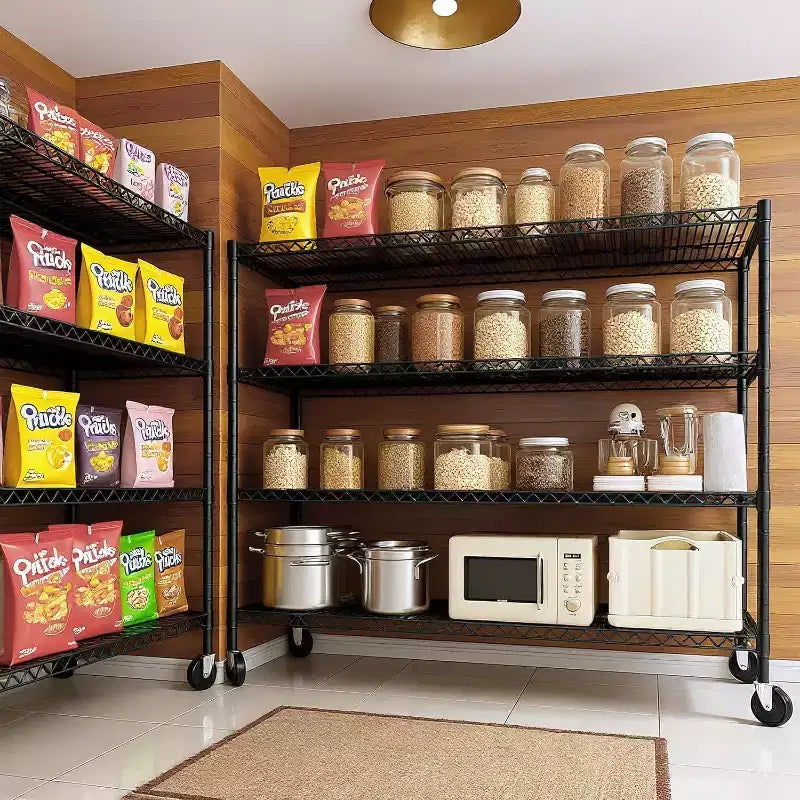 4-Tier Heavy Duty Wire Shelving Unit with Locking Wheels, Adjustable Shelves for Kitchen, Garage, Pantry, 2500 lbs Capacity