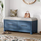 TUYOHW Shoe Bench with Removable Cushion, Entryway Bench with Hidden Storage for Living Room, Entryway and Hallways, Navy