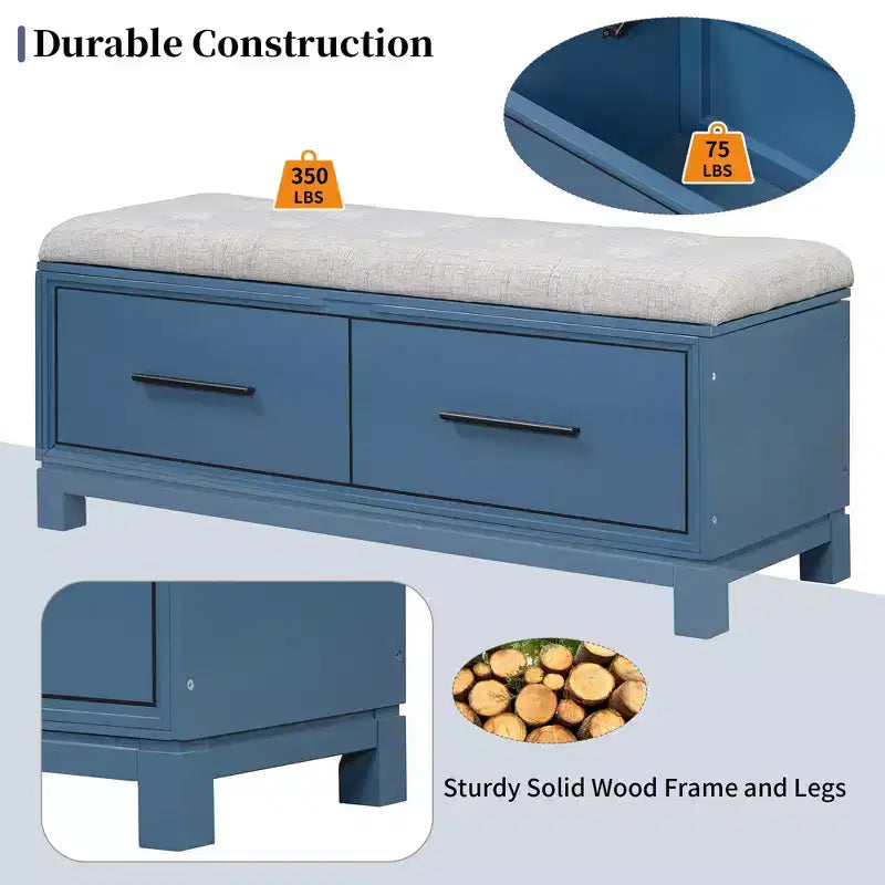 Shoe Bench with Removable Cushion, Entryway Bench with Hidden Storage for Living Room, Entryway and Hallways, Navy