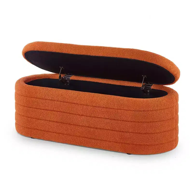 Modern Storage Ottoman Bench, Upholstered Bed Bench with Storage, Bed Stool with Safety Hinge for Bedroom, Orange