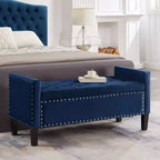 TUYOHW Upholstered Tufted Button Storage Bench with Nails Trim,Entryway Living Room Soft Padded Seat with Armrest, Navy