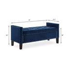 Panca contenitore imbottita capitonné con bottoni e borchie, seduta morbida imbottita con braccioli per ingresso e soggiorno, blu navy