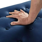 Panca contenitore imbottita capitonné con bottoni e borchie, seduta morbida imbottita con braccioli per ingresso e soggiorno, blu navy