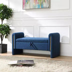 Panca Moderna da Fondo Letto con Braccioli e Vano Contenitore, Grande Poggiapiedi Imbottito, Comoda Panca da Finestra/Vanity per Soggiorno, Blu Marino