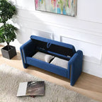 Panca Moderna da Fondo Letto con Braccioli e Vano Contenitore, Grande Poggiapiedi Imbottito, Comoda Panca da Finestra/Vanity per Soggiorno, Blu Marino