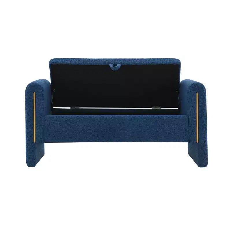 Modern Bed End Bench with Arms and Storage, Upholstered Large Foot Rest Stool, Comfy Window Vanity Bench for Living Room, Navy Blue