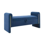Panca Moderna da Fondo Letto con Braccioli e Vano Contenitore, Grande Poggiapiedi Imbottito, Comoda Panca da Finestra/Vanity per Soggiorno, Blu Marino