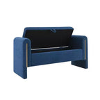 Panca Moderna da Fondo Letto con Braccioli e Vano Contenitore, Grande Poggiapiedi Imbottito, Comoda Panca da Finestra/Vanity per Soggiorno, Blu Marino
