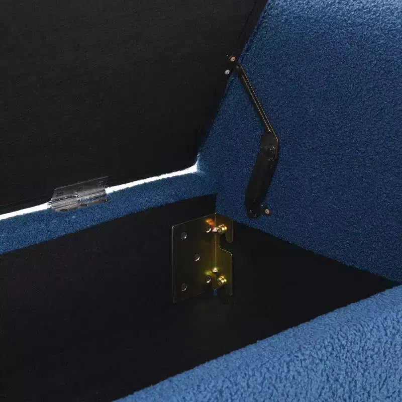 Modern Bed End Bench with Arms and Storage, Upholstered Large Foot Rest Stool, Comfy Window Vanity Bench for Living Room, Navy Blue