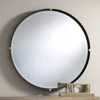 Specchio da parete rotondo Uttermost Ronson 34, oro e nero opaco