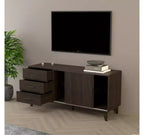 HomeStock Parker TV Stand with Sliding Doors and Drawers in Dark Brown