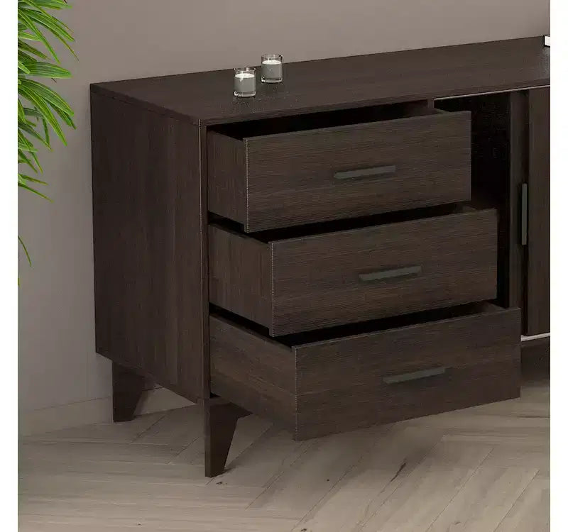 Parker TV Stand with Sliding Doors and Drawers in Dark Brown