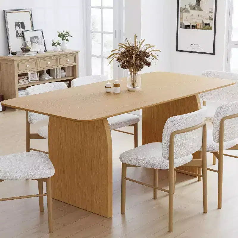 Tavolo da pranzo rettangolare 67 Farmhouse marrone per 4-6 persone con gambe a prua rotonde per sala da pranzo e soggiorno