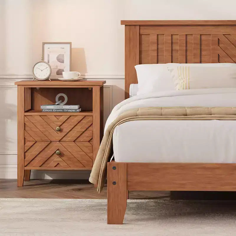 Wooden Platform Bed Frame with Headboard, Full Size Mattress Foundation with Wooden Slat Support, No Box Spring Needed, Easy Assembly, Light Brown