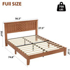 Struttura Letto in Legno con Testiera, Base per Materasso Matrimoniale con Doghe in Legno, Nessuna Rete a Molle Necessaria, Facile Montaggio, Marrone Chiaro