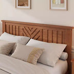 Struttura Letto in Legno con Testiera, Base per Materasso Matrimoniale con Doghe in Legno, Nessuna Rete a Molle Necessaria, Facile Montaggio, Marrone Chiaro