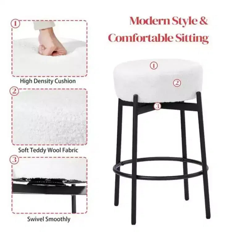 4 Piece Set 24 Inch Swivel Bar Stools With Teddy Fleece Seat Black