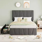 Twin Size Bed Frame with Adjustable Headboard and 2 Storage Drawers, Soft Upholstered Bed Frame with Wooden Slats Support,Dark Grey