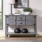 Farmhouse Console Table with Storage, Farmhouse Entry Table with 2 Drawers and Cabinets, Solid Wood Sofa Table with Shelves