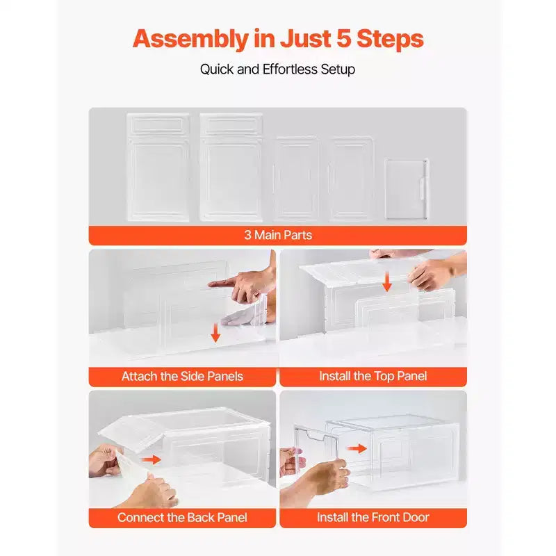 Shoe Storage Boxes, 9 Pack Clear Stackable Shoe Boxes Storage Organizers with Magnetic Door, Fit up to US Size 13, Transparent White