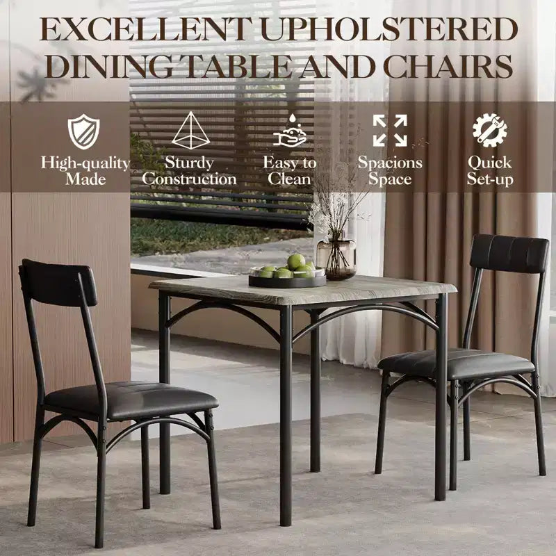 Compact Dining Set for Small Spaces - 2-Chair Breakfast Nook with Metal Frame, Space-Saving Kitchen Table