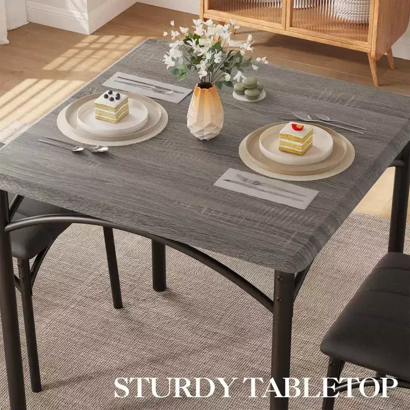 Compact Dining Set for Small Spaces - 2-Chair Breakfast Nook with Metal Frame, Space-Saving Kitchen Table