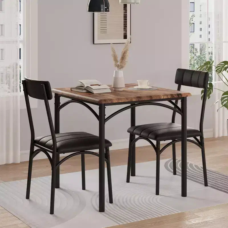 Compact Dining Set for Small Spaces - 2-Chair Breakfast Nook with Metal Frame, Space-Saving Kitchen Table