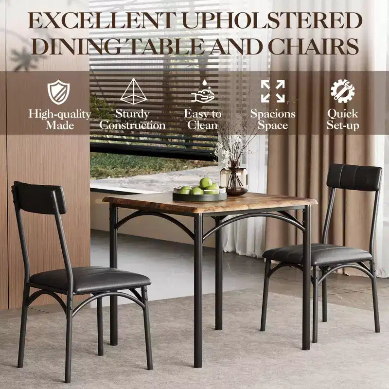 Compact Dining Set for Small Spaces - 2-Chair Breakfast Nook with Metal Frame, Space-Saving Kitchen Table