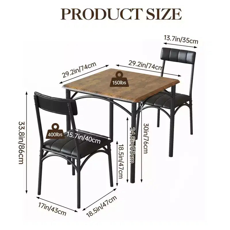 Compact Dining Set for Small Spaces - 2-Chair Breakfast Nook with Metal Frame, Space-Saving Kitchen Table