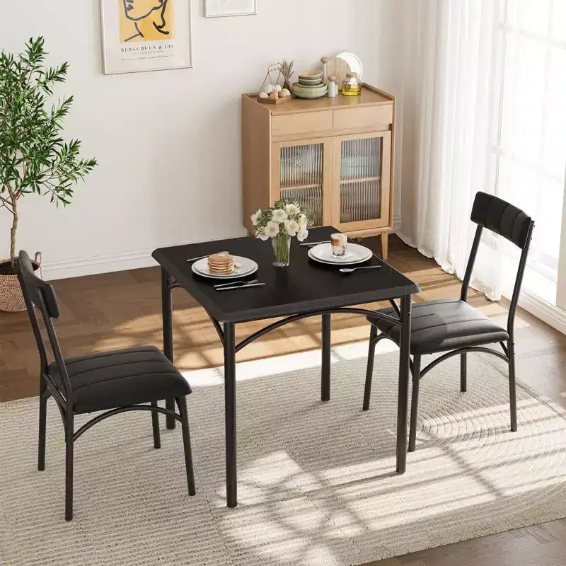 Compact Dining Set for Small Spaces - 2-Chair Breakfast Nook with Metal Frame, Space-Saving Kitchen Table