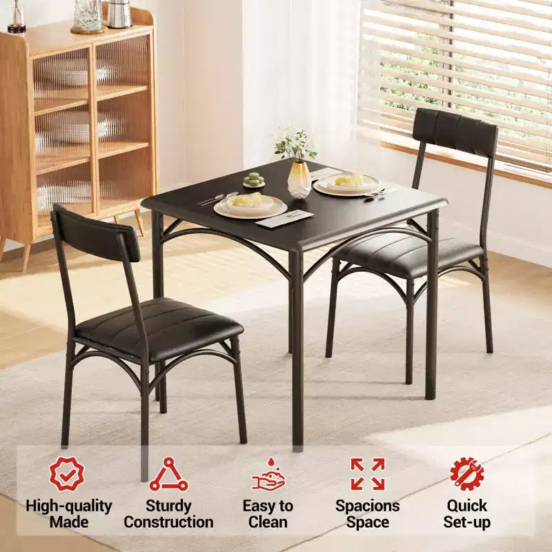 Compact Dining Set for Small Spaces - 2-Chair Breakfast Nook with Metal Frame, Space-Saving Kitchen Table