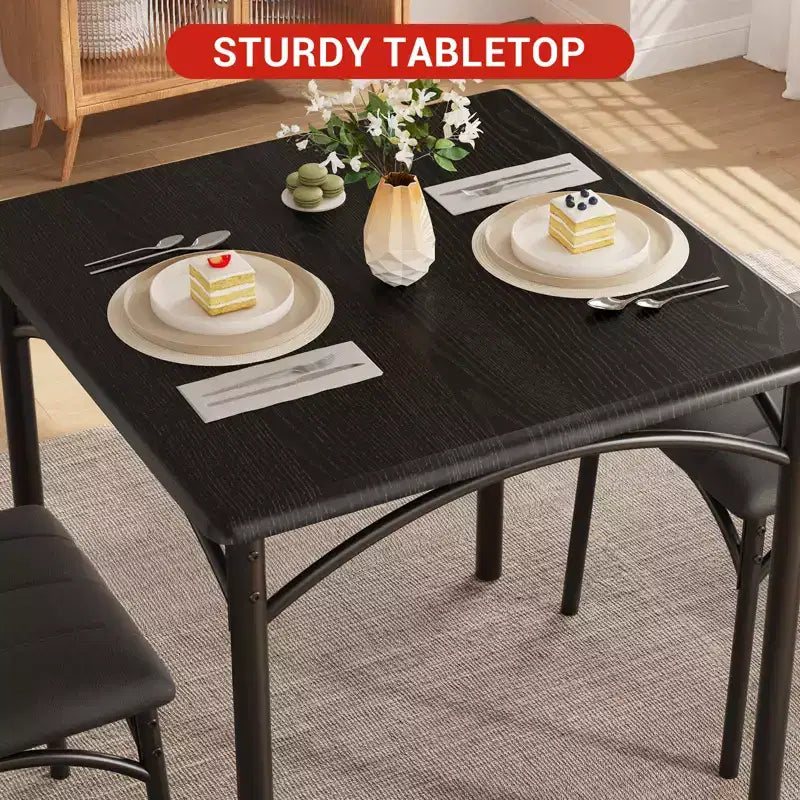 Compact Dining Set for Small Spaces - 2-Chair Breakfast Nook with Metal Frame, Space-Saving Kitchen Table