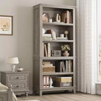 Libreria Farmhouse 71, 5 ripiani regolabili, 80 cm L x 30 cm P, venatura del legno rustico, per soggiorno, ufficio, biblioteca (grigio, ampia)
