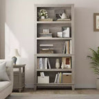 Libreria Farmhouse 71, 5 ripiani regolabili, 80 cm L x 30 cm P, venatura del legno rustico, per soggiorno, ufficio, biblioteca (grigio, ampia)