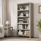 Libreria Farmhouse 71, 5 ripiani regolabili, 80 cm L x 30 cm P, venatura del legno rustico, per soggiorno, ufficio, biblioteca (grigio, ampia)