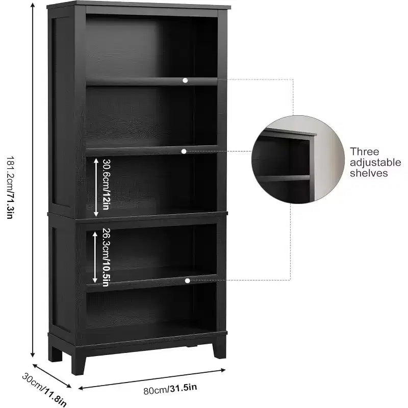 Libreria Farmhouse 71, 5 ripiani regolabili, 80 cm L x 30 cm P, venatura del legno rustico, per soggiorno, ufficio, biblioteca (grigio, ampia)