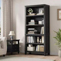 71 Farmhouse Bookcase, 5 Adjustable Shelves, 31.5W x 11.8D, Rustic Wood Grain, for Living Room Office Library (Gray, Wide)