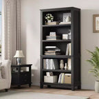 71 Farmhouse Bookcase, 5 Adjustable Shelves, 31.5W x 11.8D, Rustic Wood Grain, for Living Room Office Library (Gray, Wide)