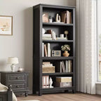 Libreria Farmhouse 71, 5 ripiani regolabili, 80 cm L x 30 cm P, venatura del legno rustico, per soggiorno, ufficio, biblioteca (grigio, ampia)