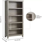 Libreria Farmhouse 71, 5 ripiani regolabili, 80 cm L x 30 cm P, venatura del legno rustico, per soggiorno, ufficio, biblioteca (grigio, ampia)
