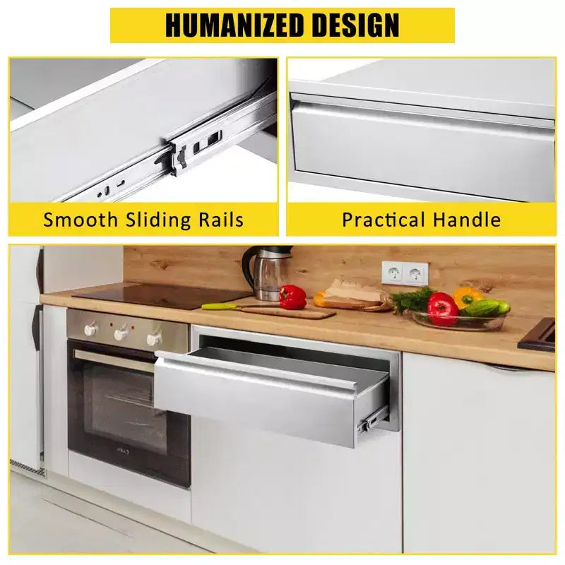 Outdoor Kitchen Drawers, Stainless Steel BBQ Drawer with Divider - Built-in Flush Mount for BBQ Islands