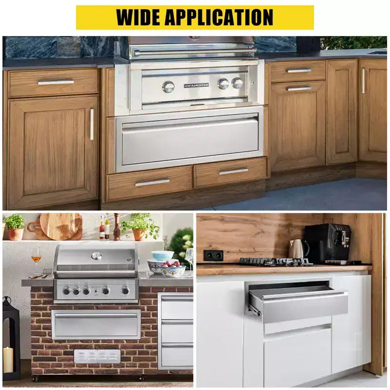 Outdoor Kitchen Drawers, Stainless Steel BBQ Drawer with Divider - Built-in Flush Mount for BBQ Islands