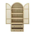 Mobile dispensa da cucina ad arco, mobile alto con 2 cassetti e anta in rattan, credenza versatile per soggiorno e sala da pranzo, naturale