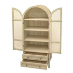 Mobile dispensa da cucina ad arco, mobile alto con 2 cassetti e anta in rattan, credenza versatile per soggiorno e sala da pranzo, naturale