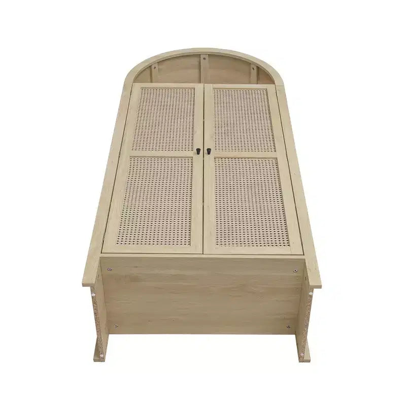 Arched Kitchen Pantry Cabinet, Tall Cabinet with 2 Drawer & Rattan Door, Versatile Cupboard for Living Room Dining Room, Natural