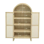 Mobile dispensa da cucina ad arco, mobile alto con 2 cassetti e anta in rattan, credenza versatile per soggiorno e sala da pranzo, naturale
