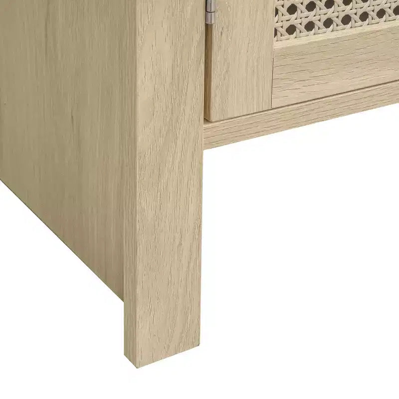 Arched Kitchen Pantry Cabinet, Tall Cabinet with 2 Drawer & Rattan Door, Versatile Cupboard for Living Room Dining Room, Natural