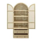 Mobile dispensa da cucina ad arco, mobile alto con 2 cassetti e anta in rattan, credenza versatile per soggiorno e sala da pranzo, naturale