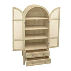 Mobile dispensa da cucina ad arco, mobile alto con 2 cassetti e anta in rattan, credenza versatile per soggiorno e sala da pranzo, naturale