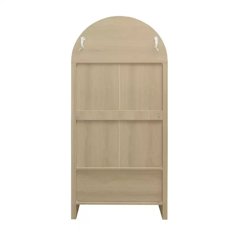 Arched Kitchen Pantry Cabinet, Tall Cabinet with 2 Drawer & Rattan Door, Versatile Cupboard for Living Room Dining Room, Natural